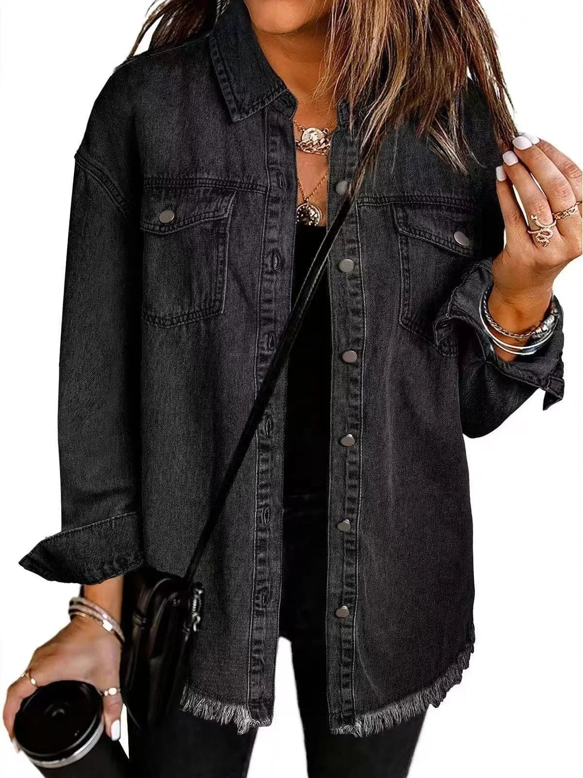 Distressed Button Front Denim Jacket