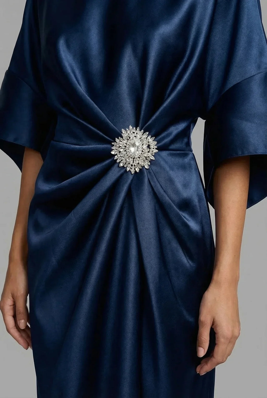 Satin Batwing Sleeve Draped Midi Dress — source view 4