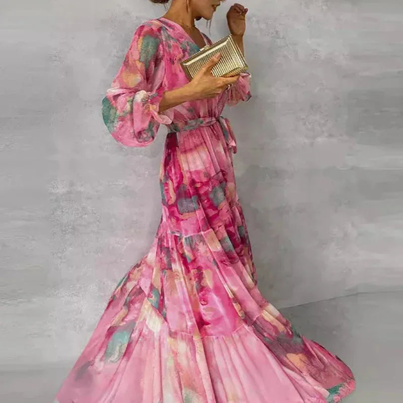 Patterned Wrap Maxi Dress
