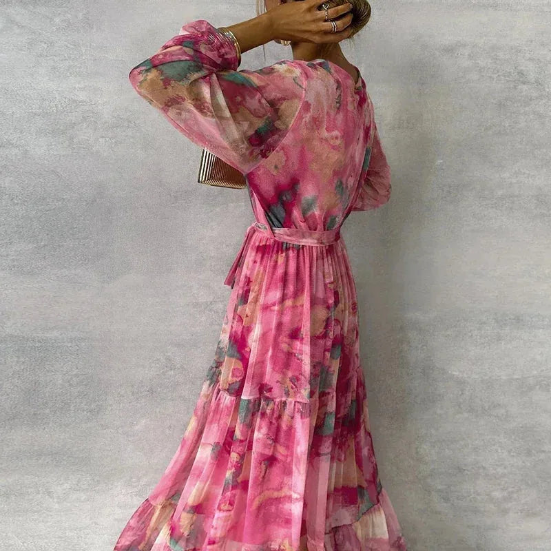 Patterned Wrap Maxi Dress