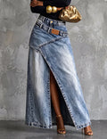 Asymmetric Wrap Denim Maxi Skirt