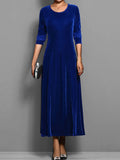 Velvet A Line Long Sleeve Midi Dress