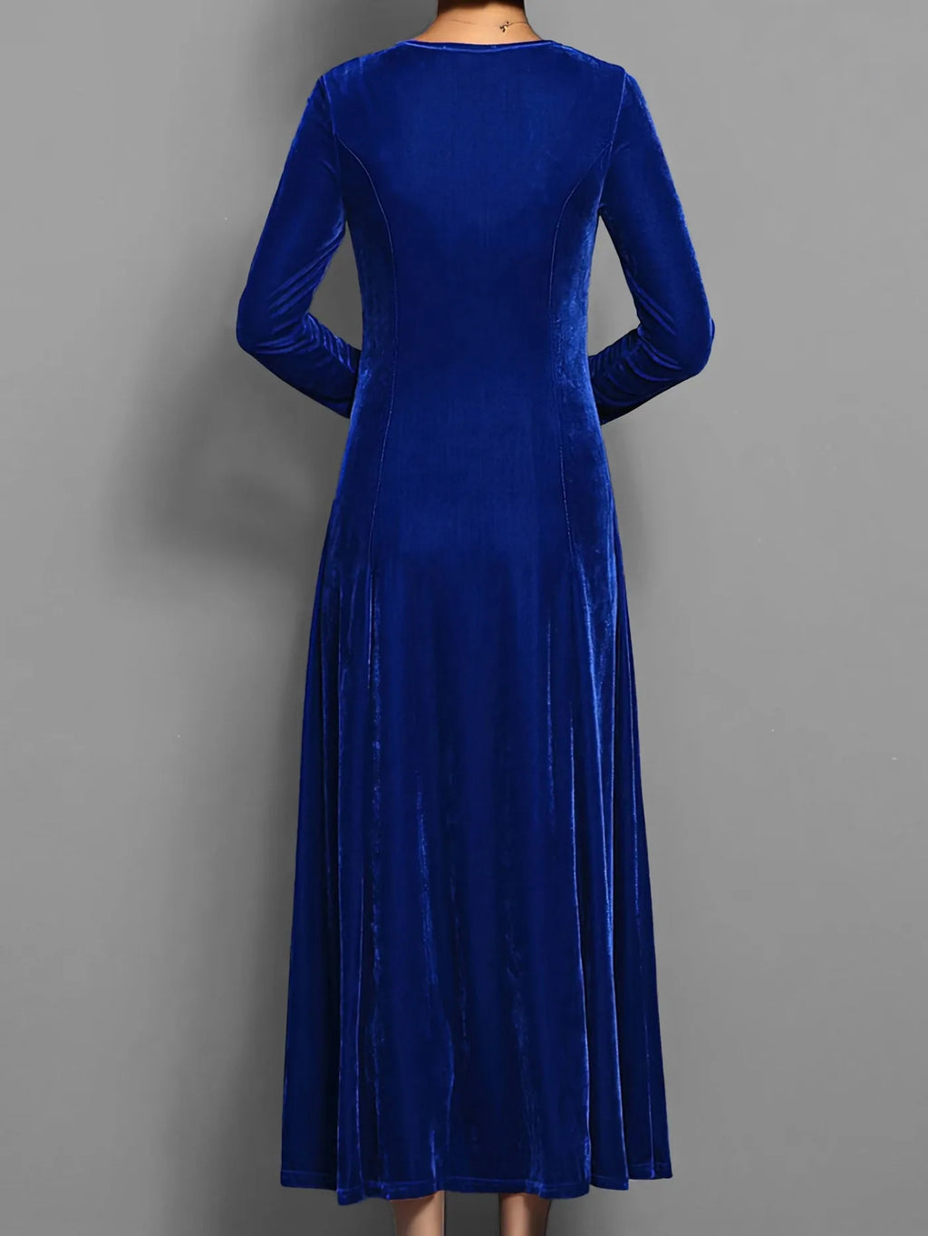 Velvet A Line Long Sleeve Midi Dress