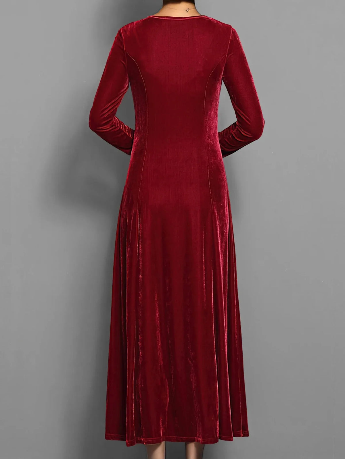 Velvet A Line Long Sleeve Midi Dress