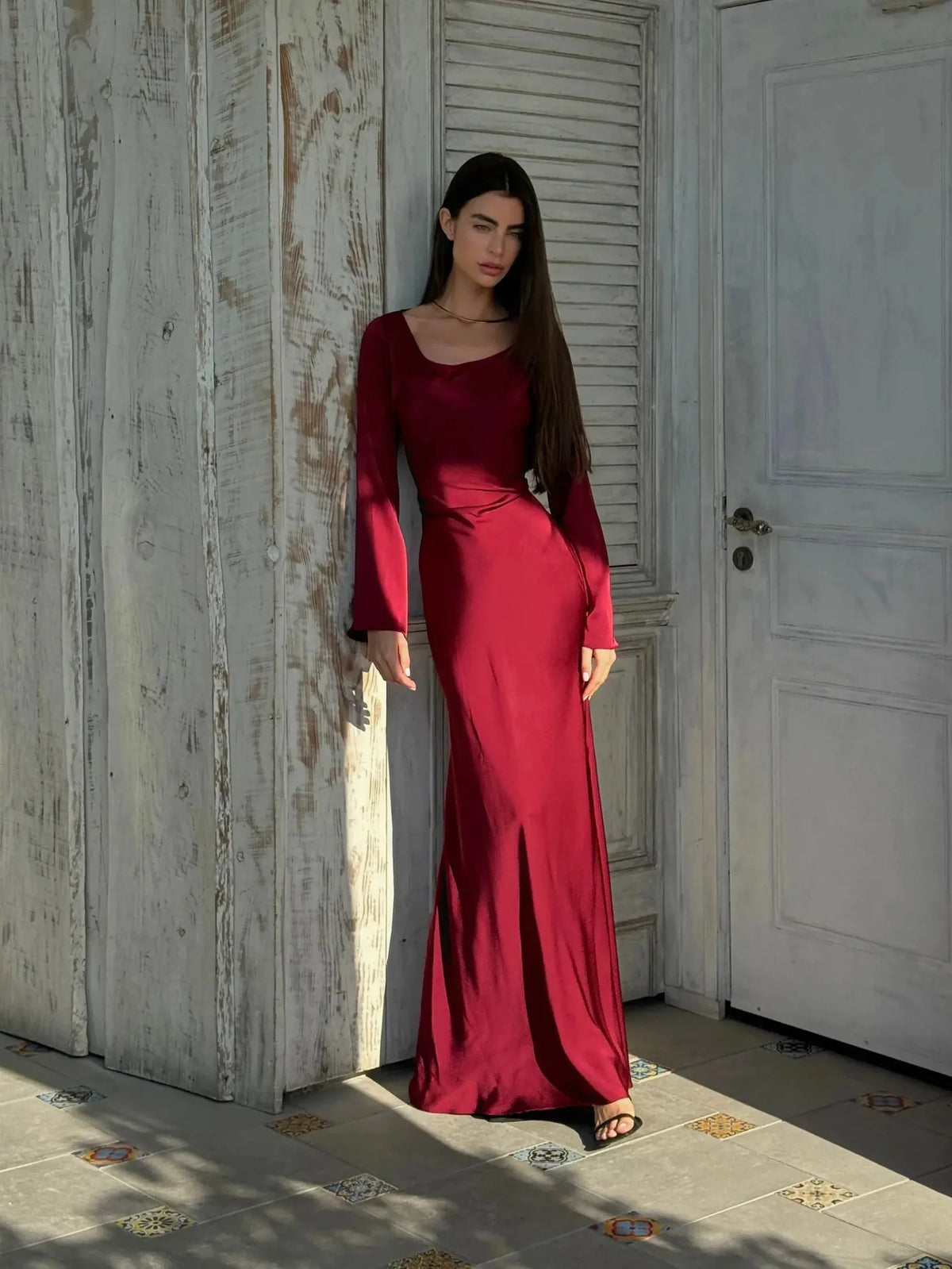 Satin Long Sleeve Maxi Dress