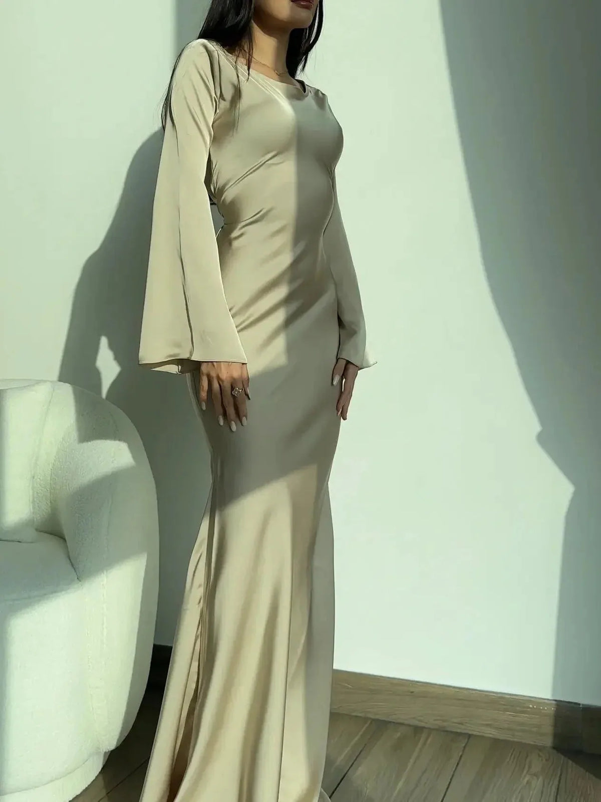 Satin Long Sleeve Maxi Dress