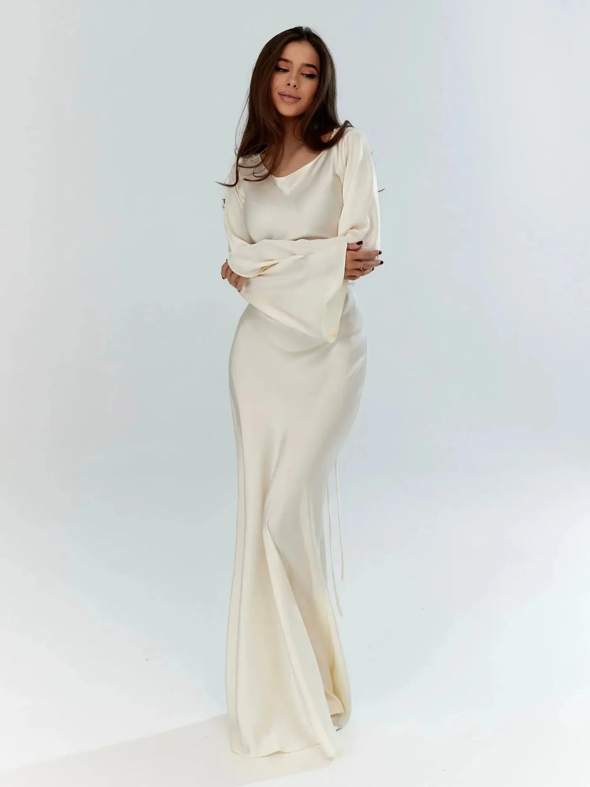 Satin Long Sleeve Maxi Dress