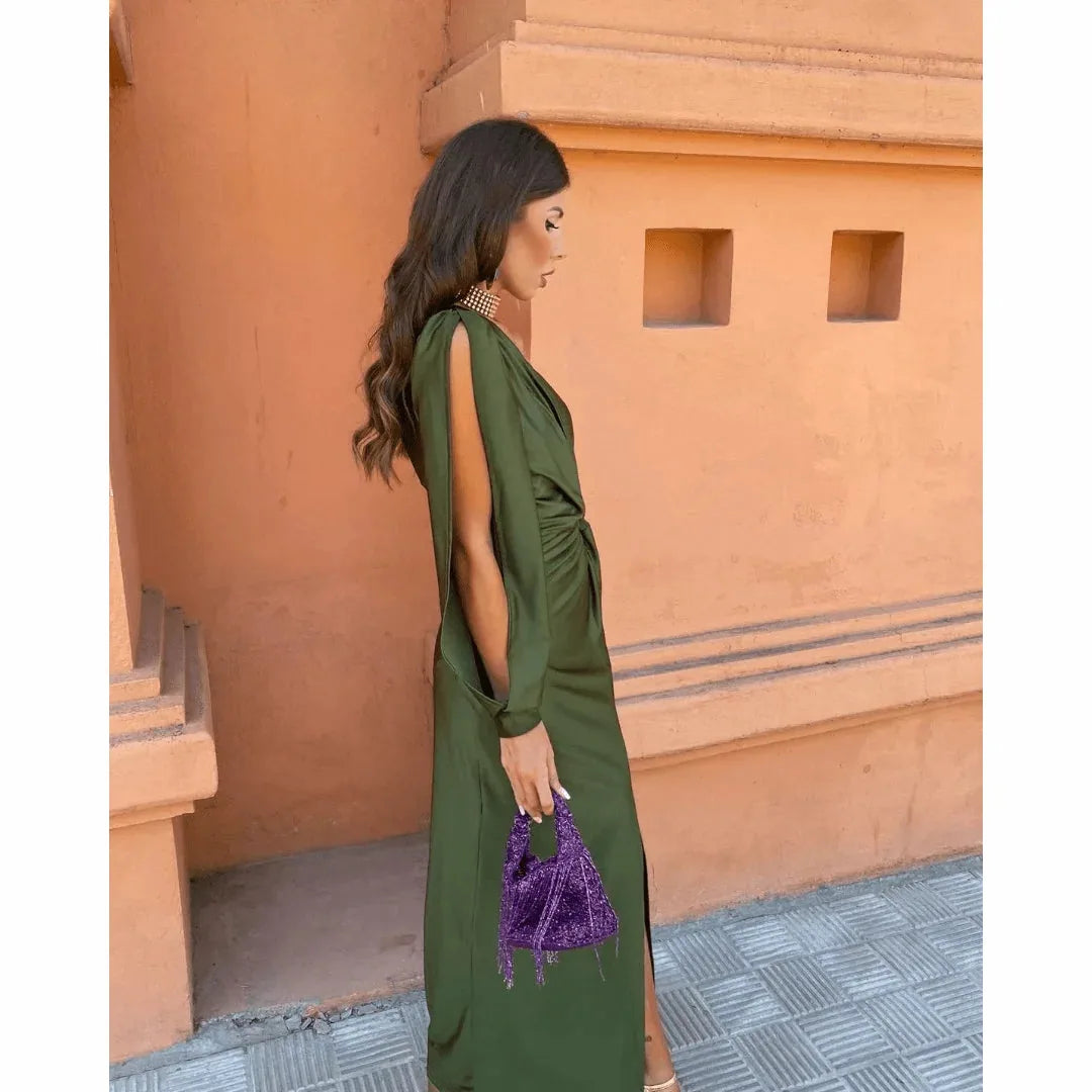 Satin One Shoulder Evening Maxi Dress