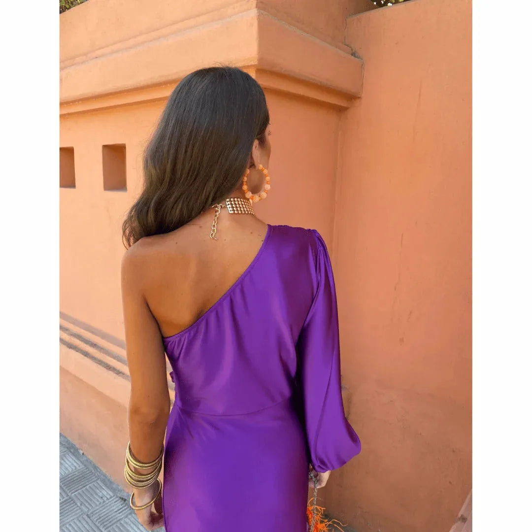 Satin One Shoulder Evening Maxi Dress