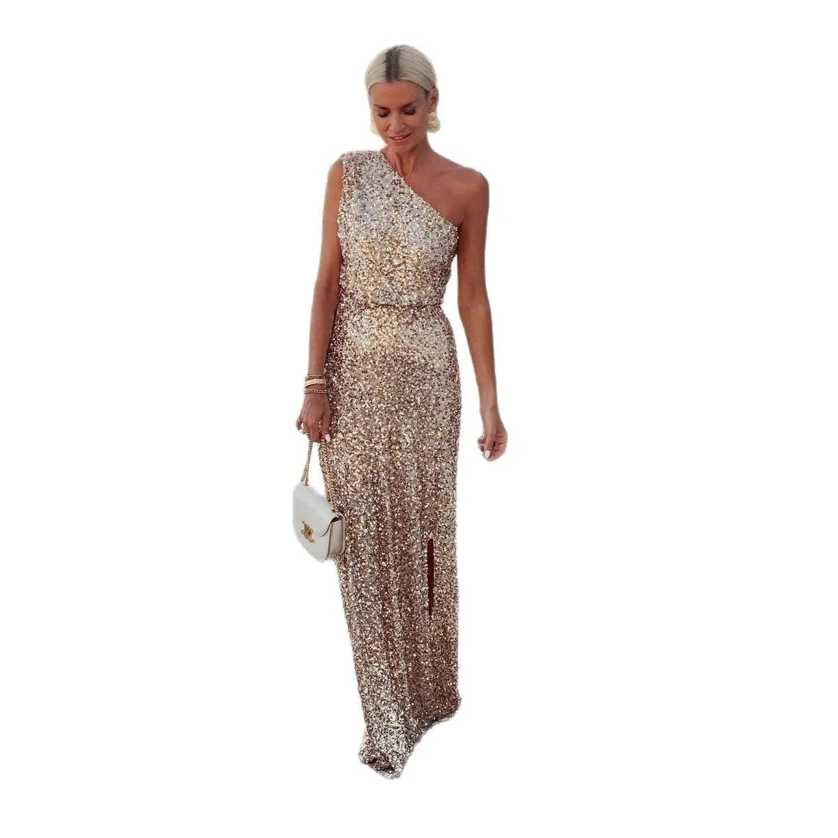 One Shoulder Sequin Maxi Dress