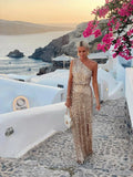 One Shoulder Sequin Maxi Dress