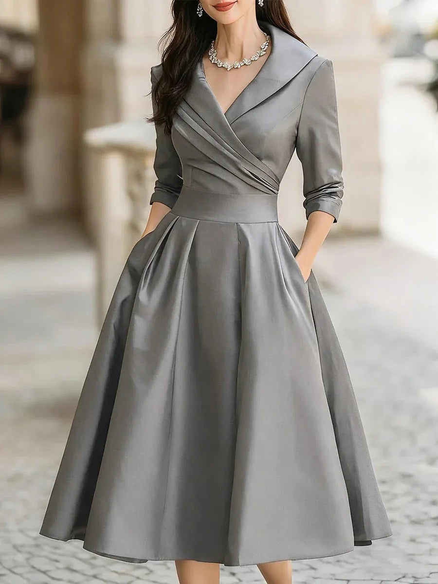 Vintage A Line Wrap Cocktail Dress - Gray