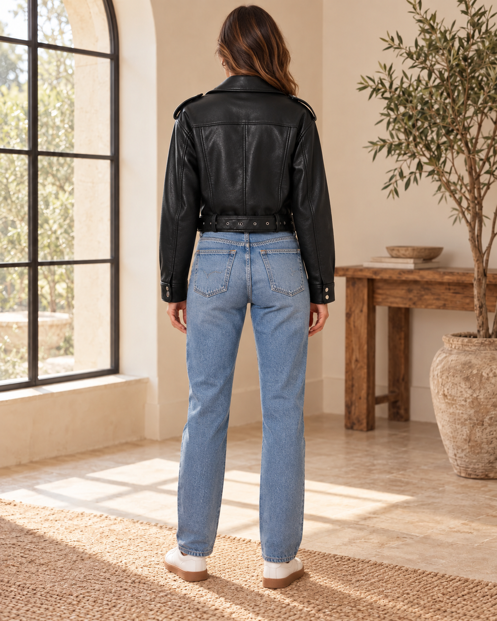 Adalynn Biker Jacket for Women - Relaxed Belted Cropped Moto