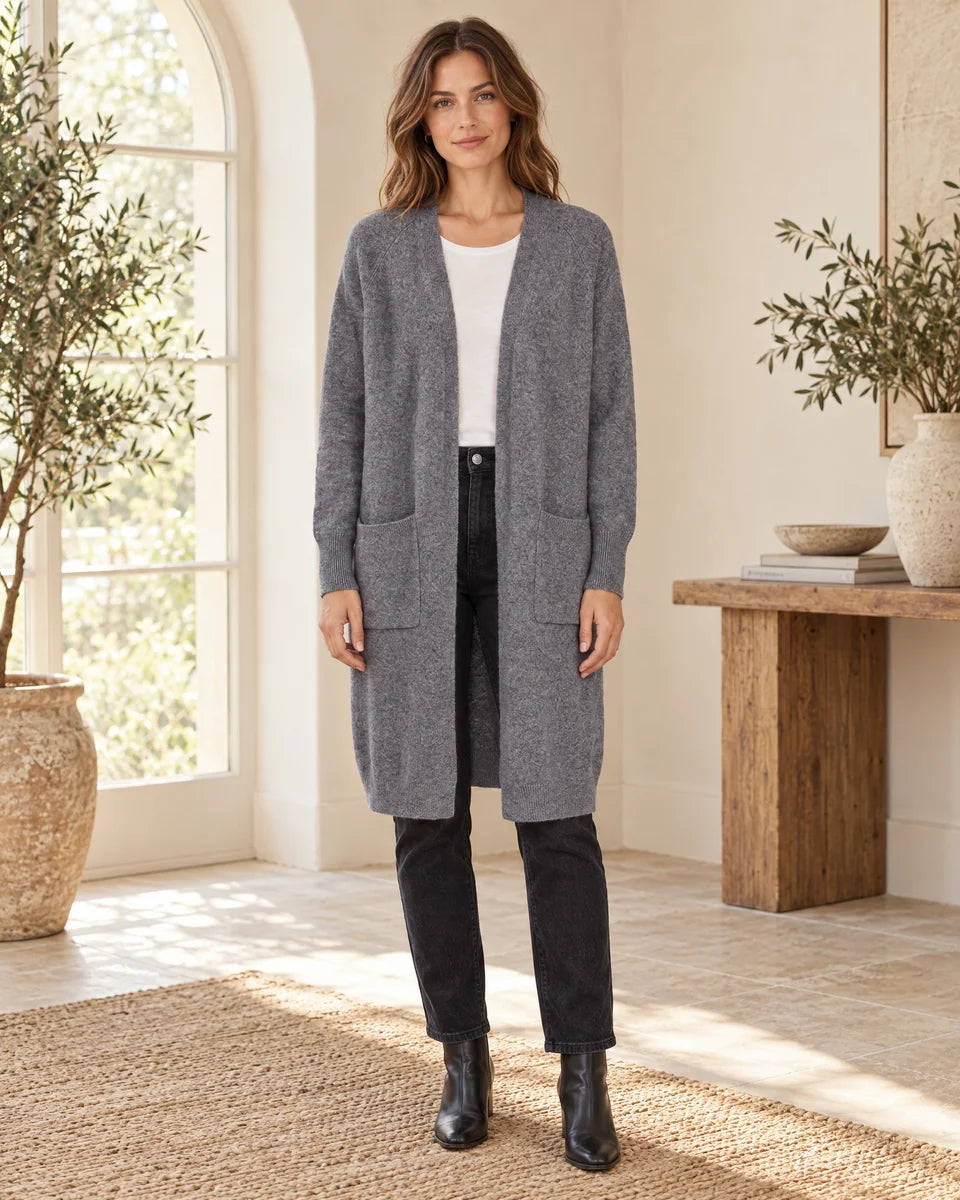 Arden Longline Cardigan in Dark Grey