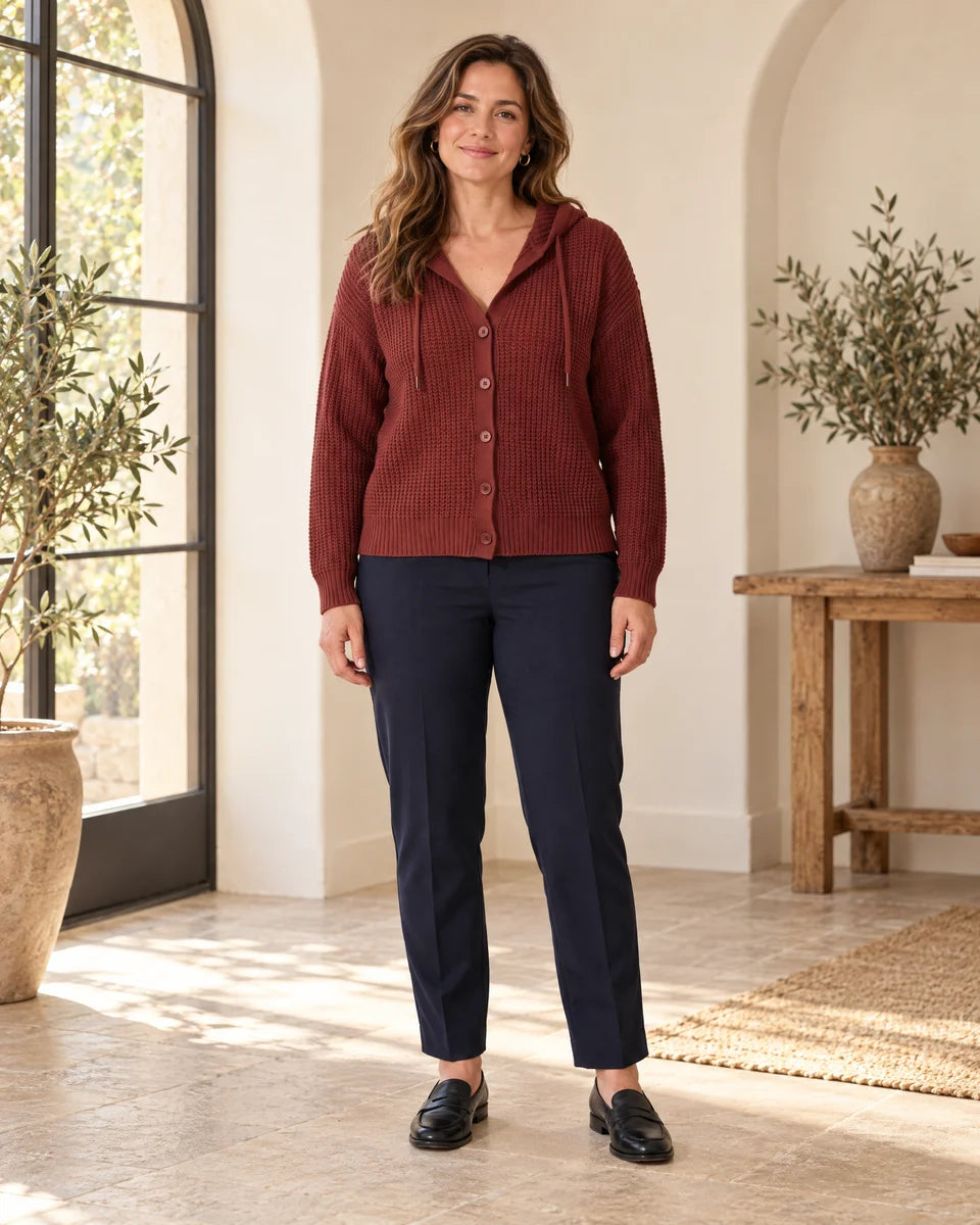 Clementine Cable Knit Cardigan in Burgundy