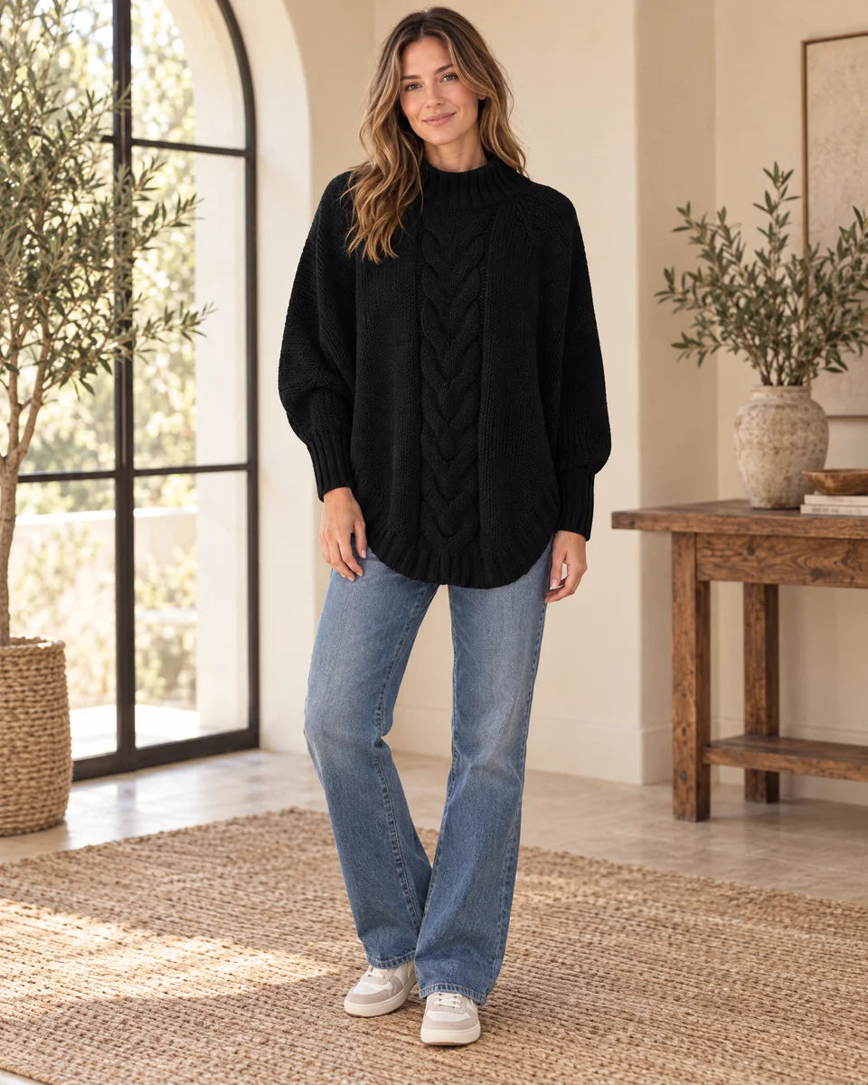 Josephina Cable Knit Sweater in Black