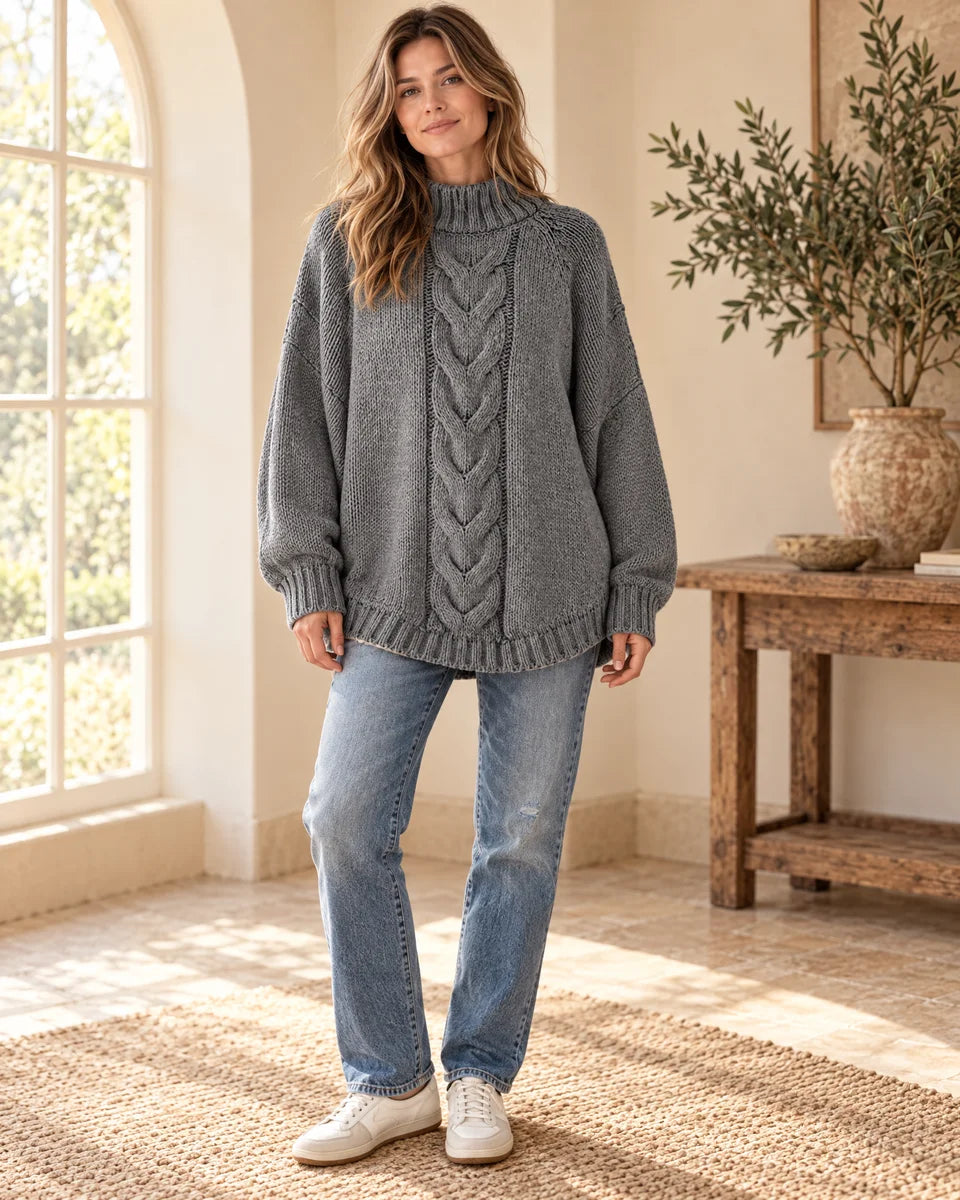 Josephina Cable Knit Sweater in Grey