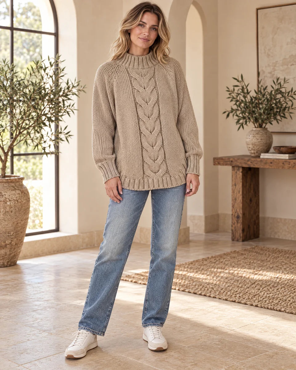 Josephina Cable Knit Sweater in Khaki
