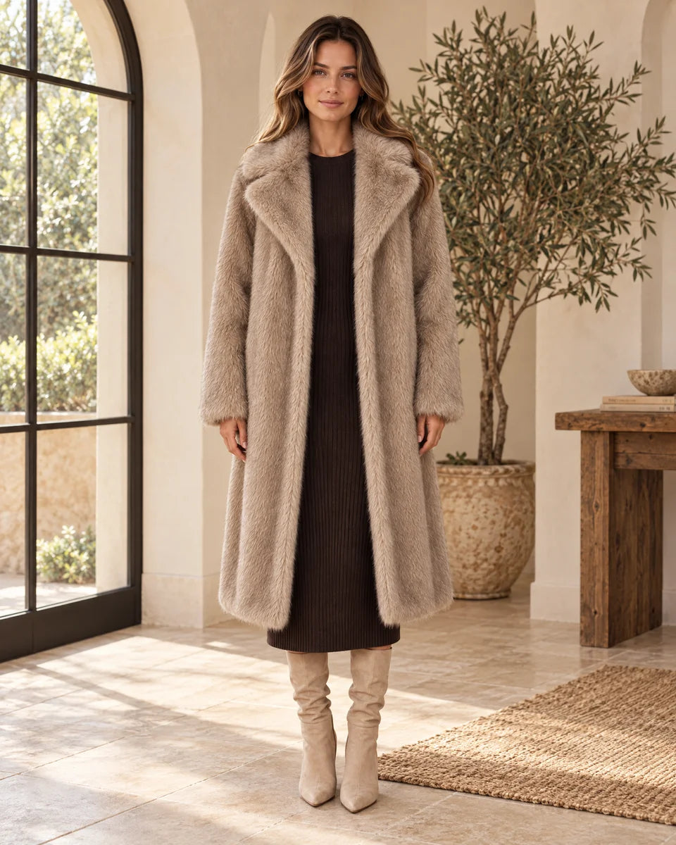 Maribel Faux Fur Coat in Taupe