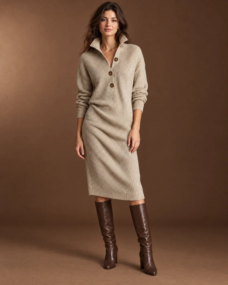 Anneliese Knit Midi Dress in Beige
