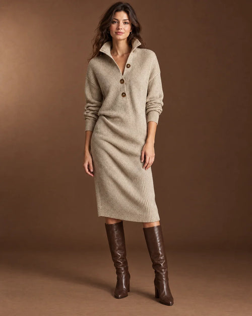 Anneliese Knit Midi Dress in Beige