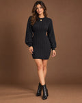 Aurelia Cable Knit Mini Dress in Black