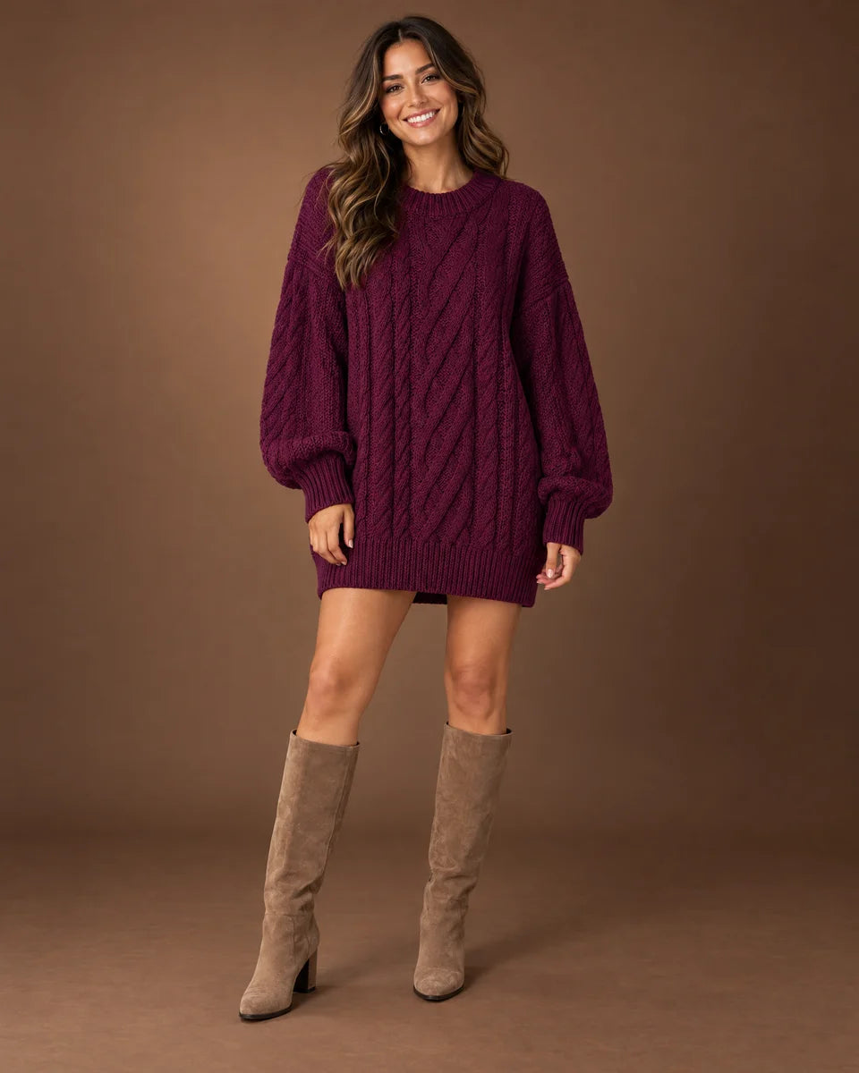 Giselle Oversized Sweater Dress in Burgundy
