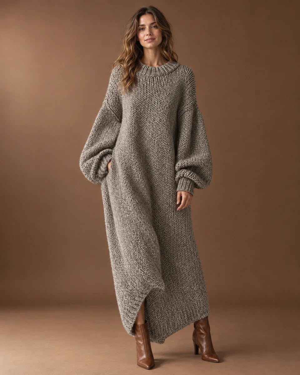 Helena Ribbed Knit Maxi Sweater Dress in Gray