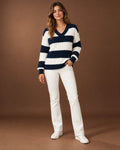 Leonie Striped Cable Knit Sweater in Navy / White