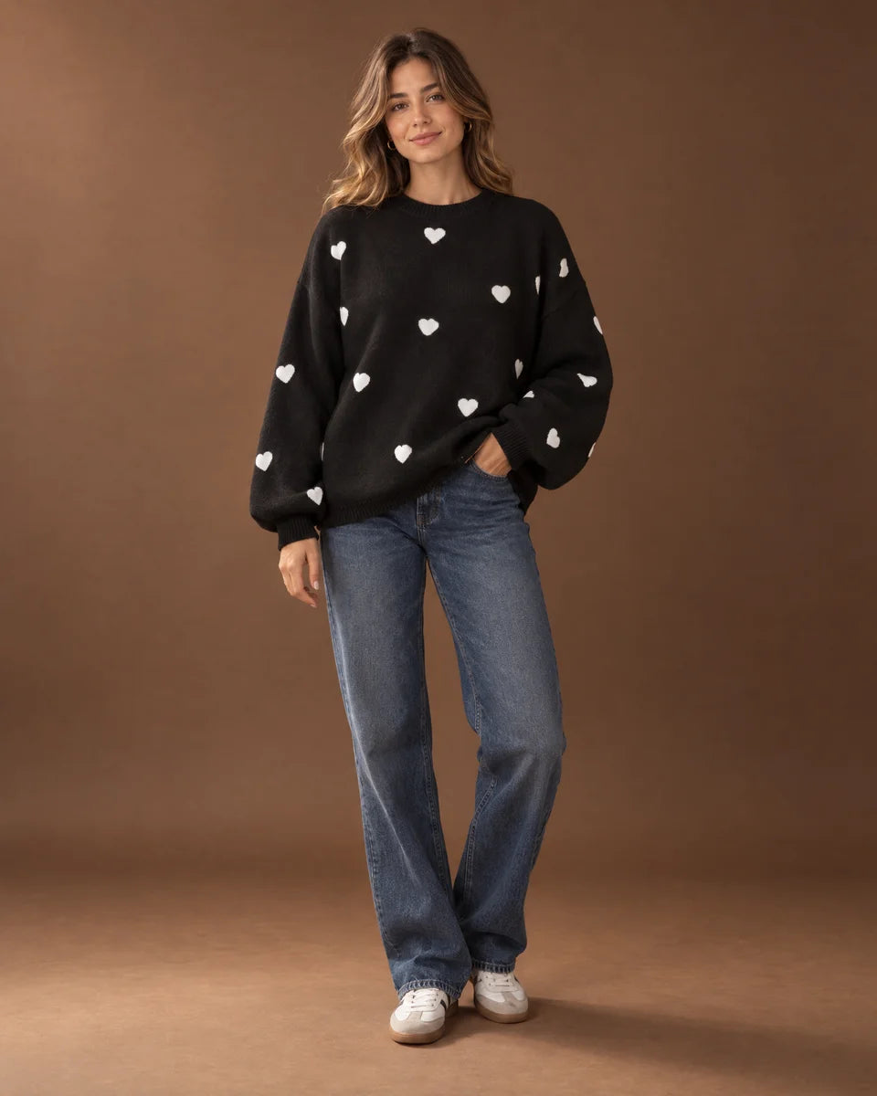 Margaux Heart Knit Sweater in Black