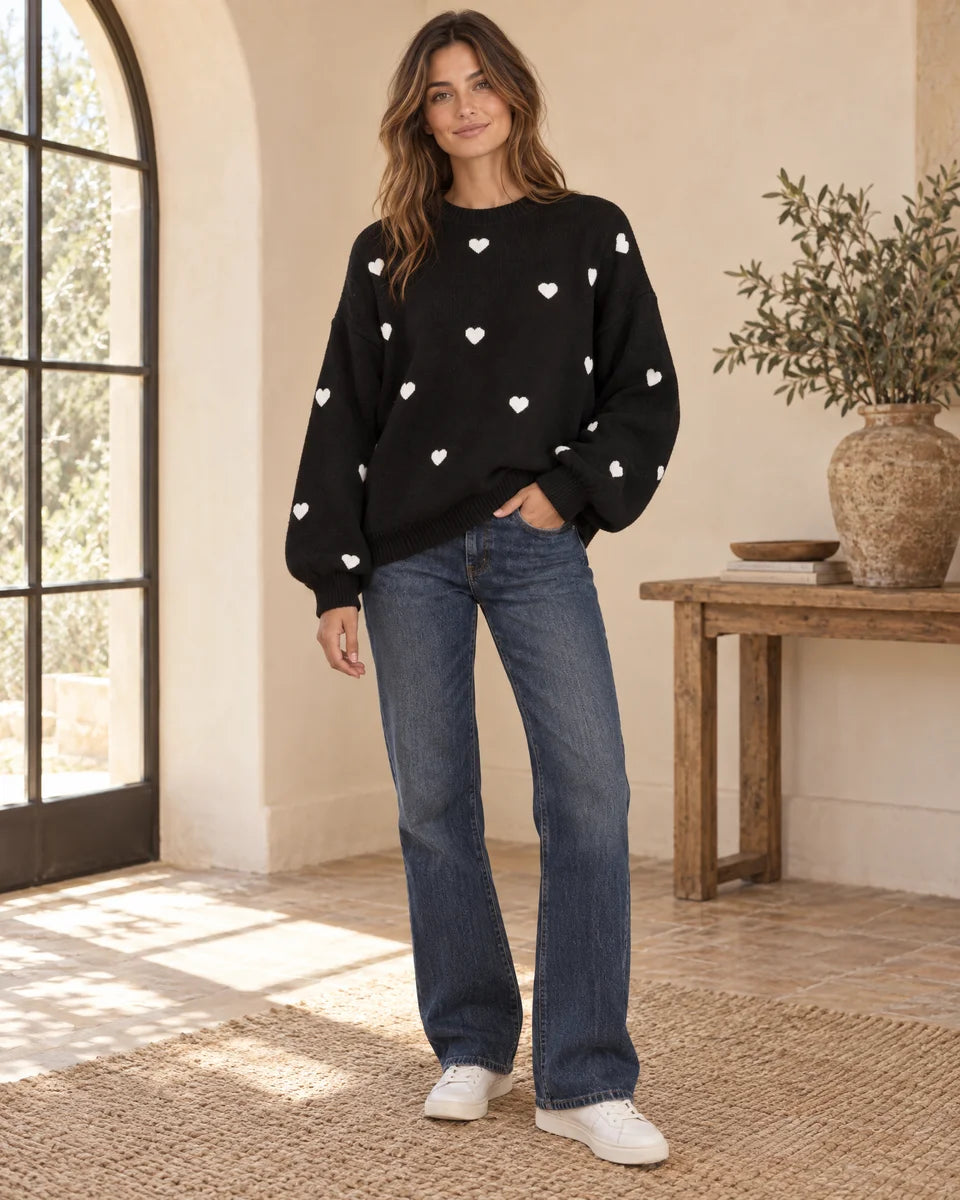Margaux Heart Knit Sweater in Black