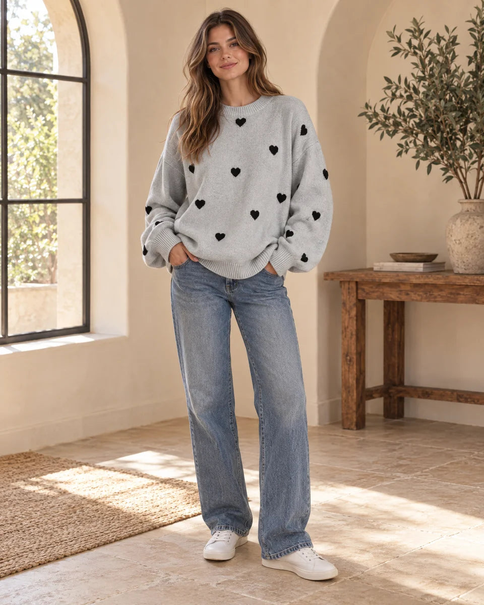 Margaux Heart Knit Sweater in Grey