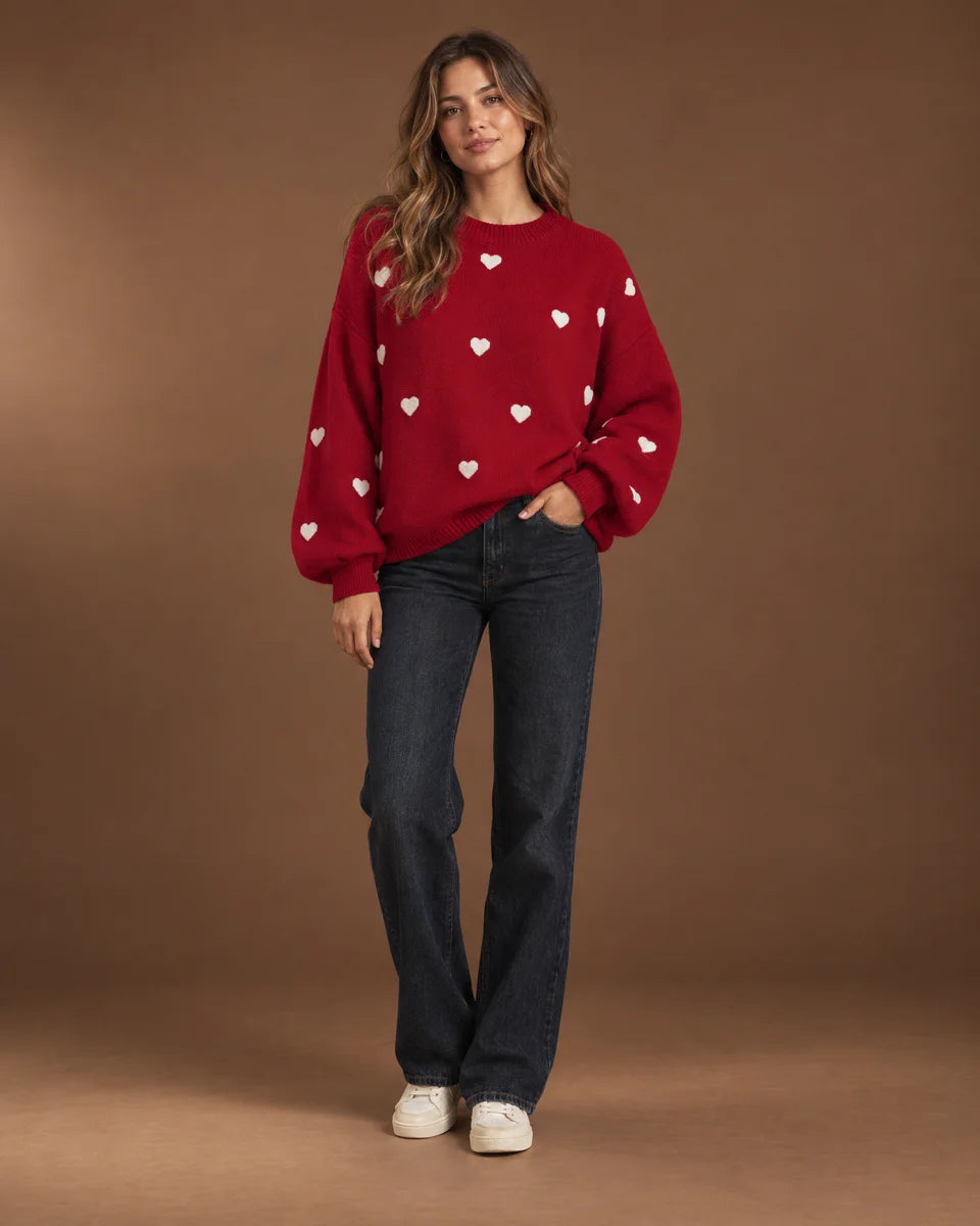 Margaux Heart Knit Sweater in Red