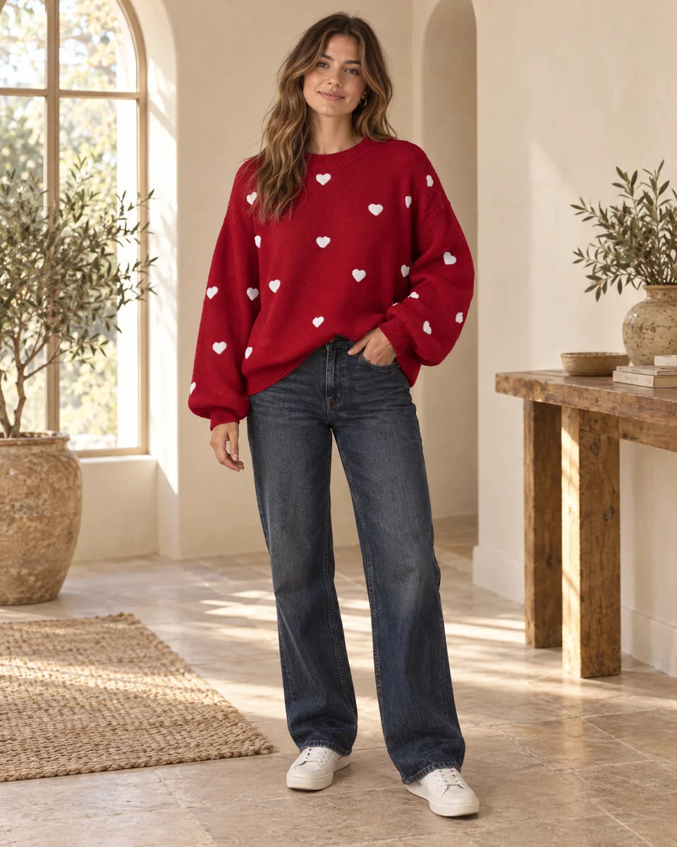 Margaux Heart Knit Sweater in Red