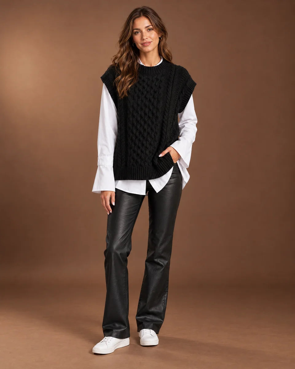 Nadia Cable Knit Sweater Vest in Black