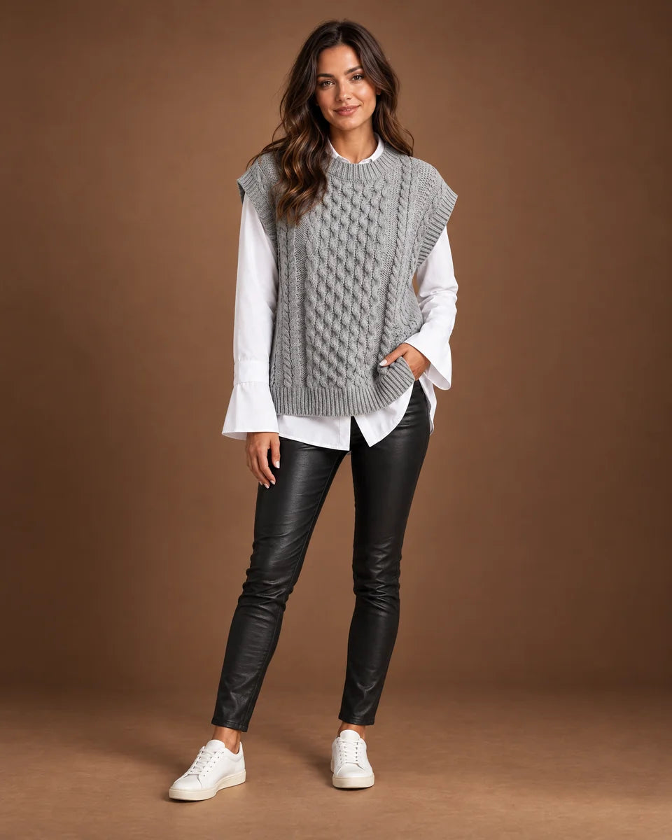 Nadia Cable Knit Sweater Vest in Grey