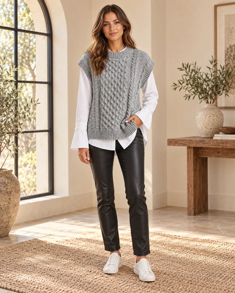 Nadia Cable Knit Sweater Vest in Grey