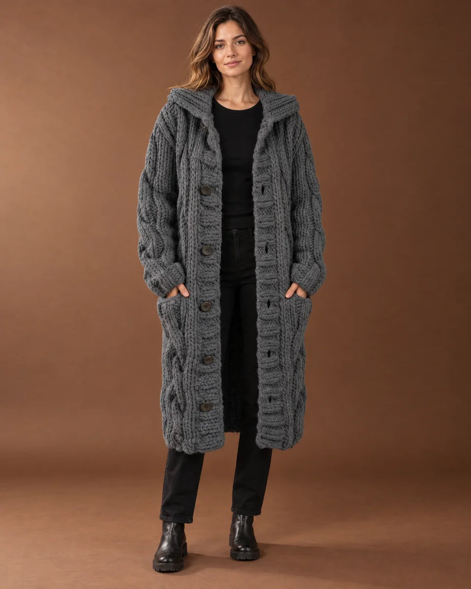 Philippa Chunky Cable Knit Cardigan in Dark Grey