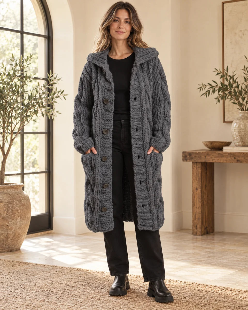Philippa Chunky Cable Knit Cardigan in Dark Grey
