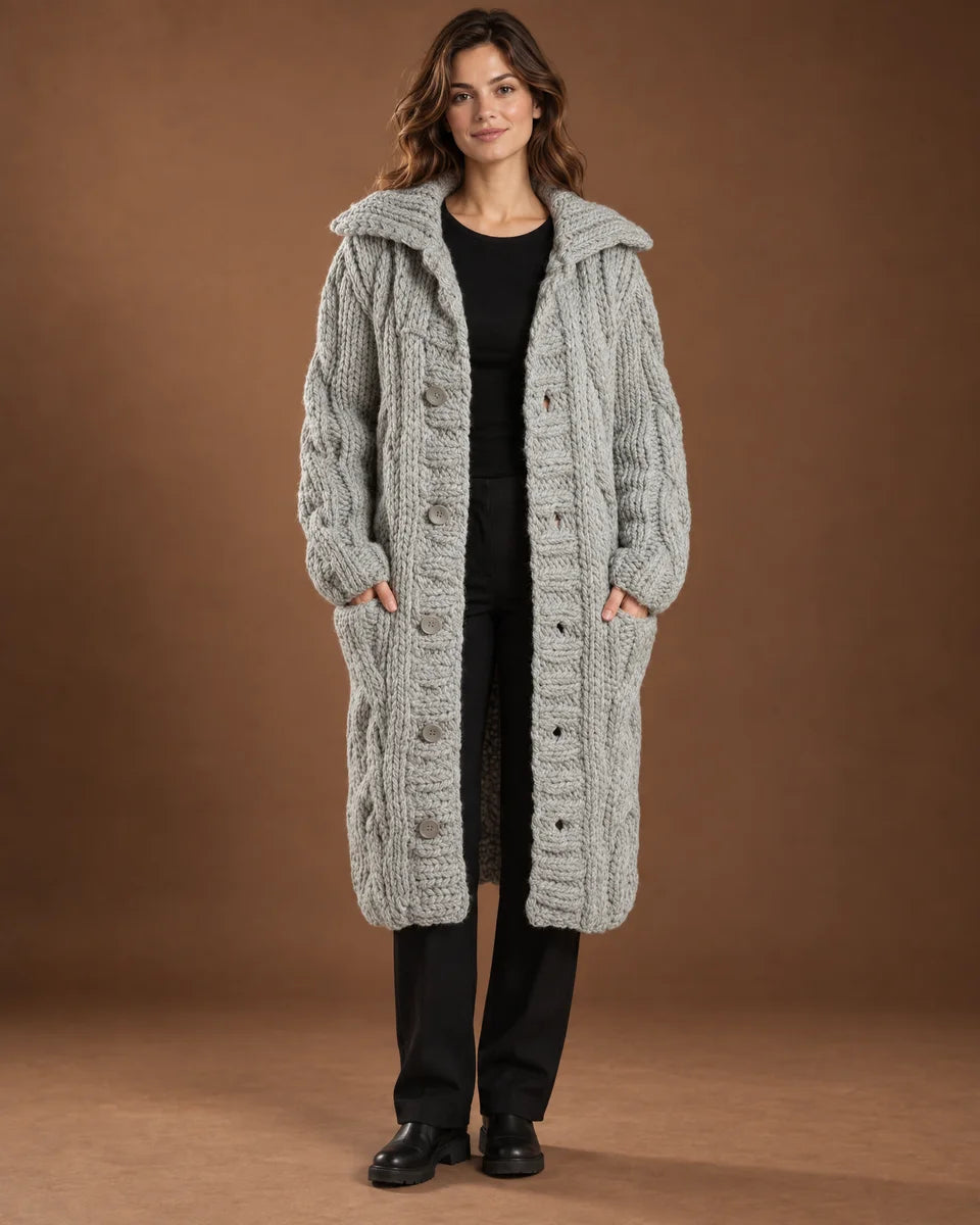 Philippa Chunky Cable Knit Cardigan in Silver Grey