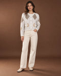 Sylvie Argyle Knit Cardigan in White