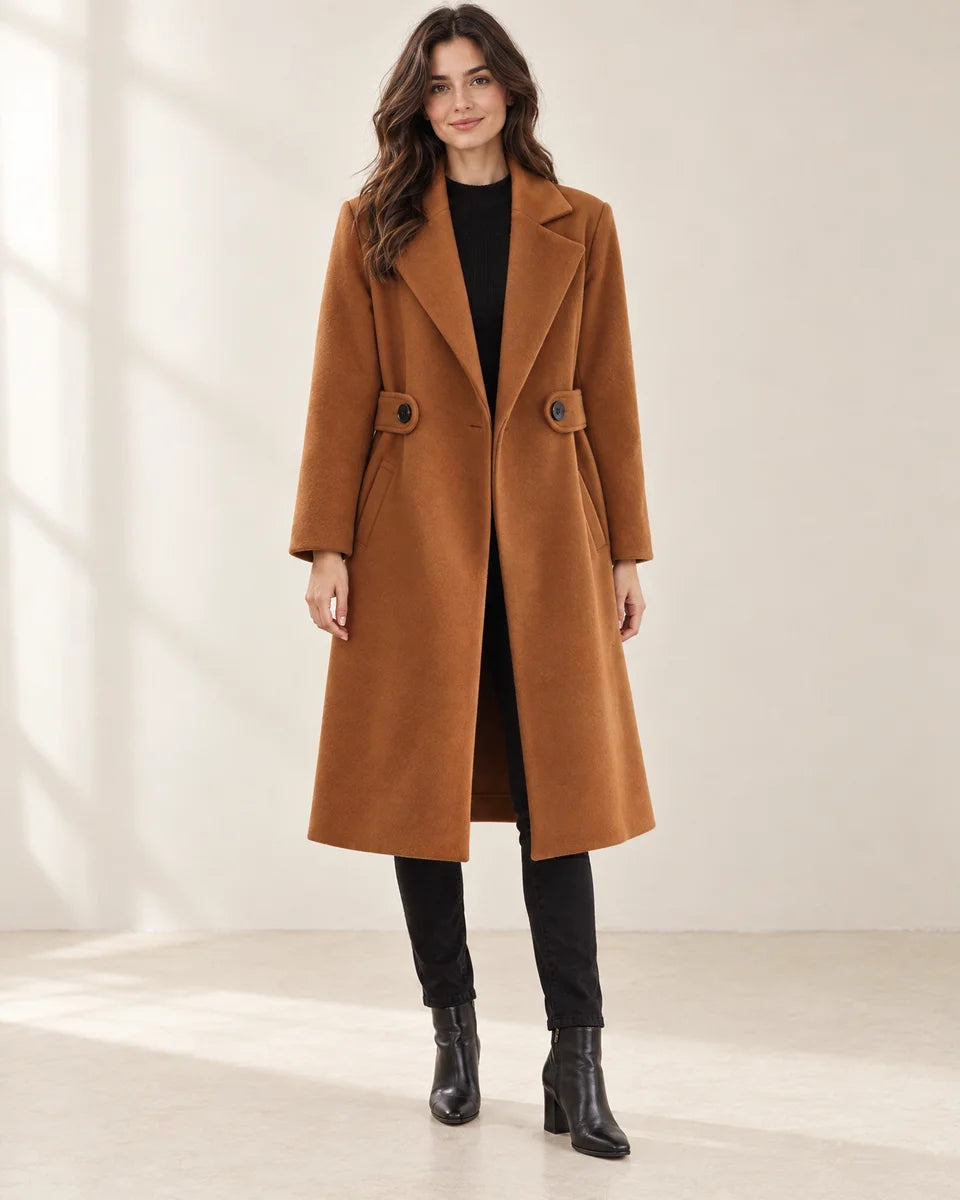 Tamsin Longline Coat in Brown