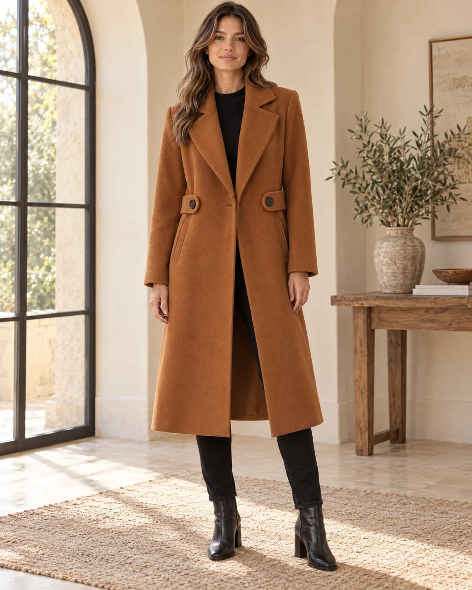 Tamsin Longline Coat in Brown