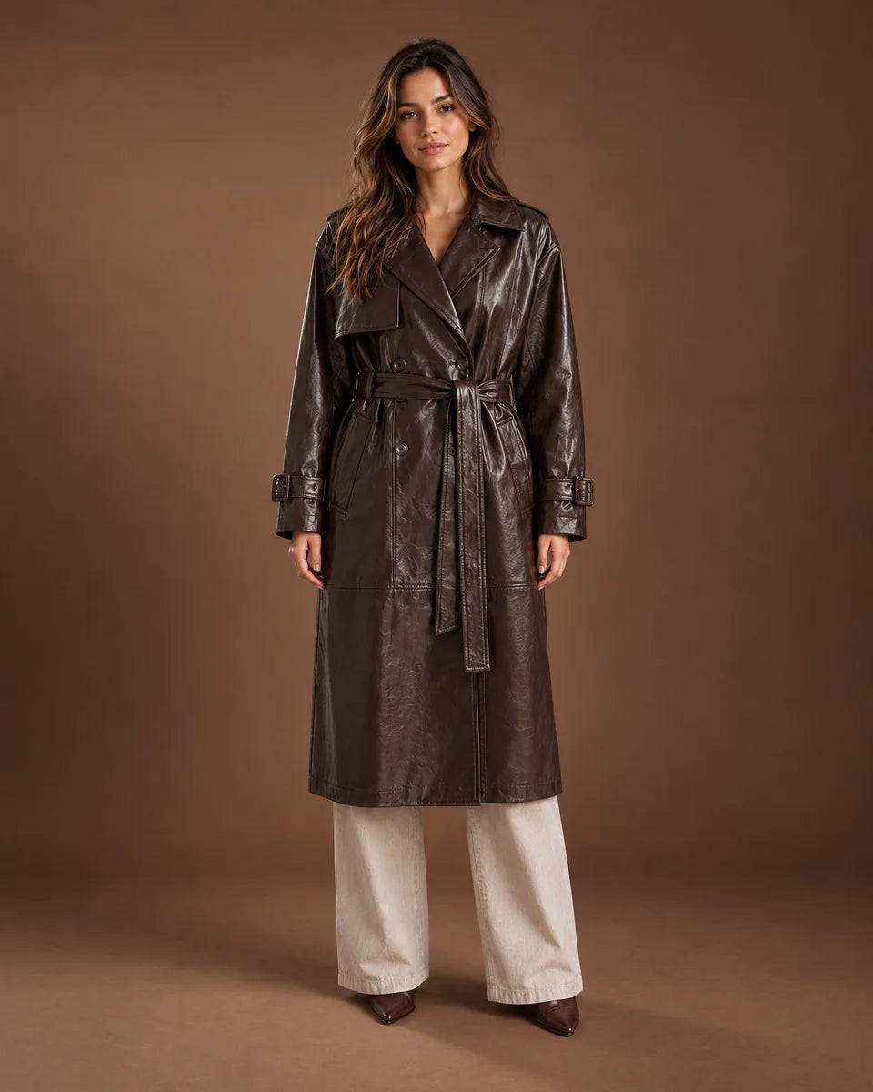 Vivienne Long Trench Coat in Brown