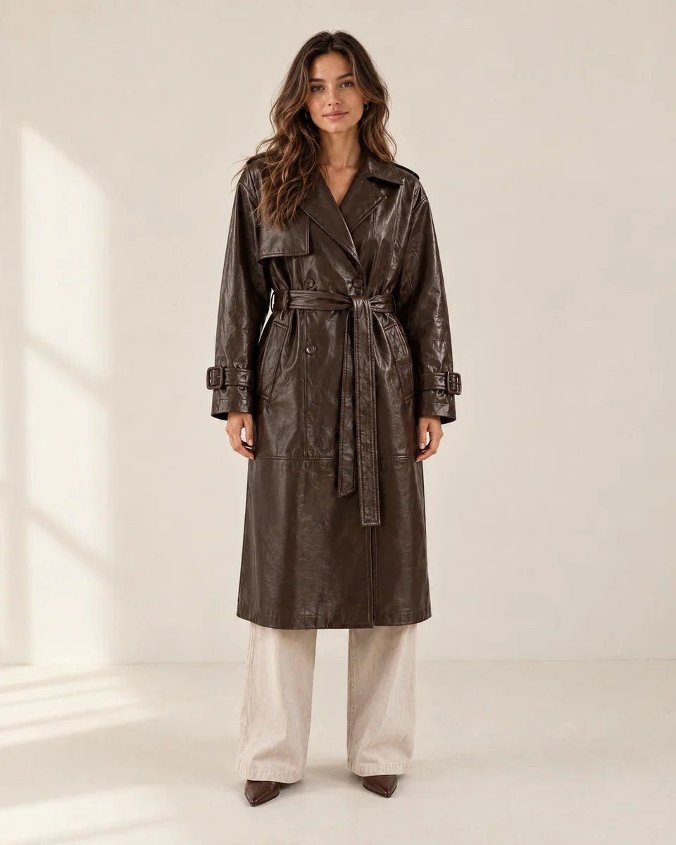 Vivienne Long Trench Coat in Brown