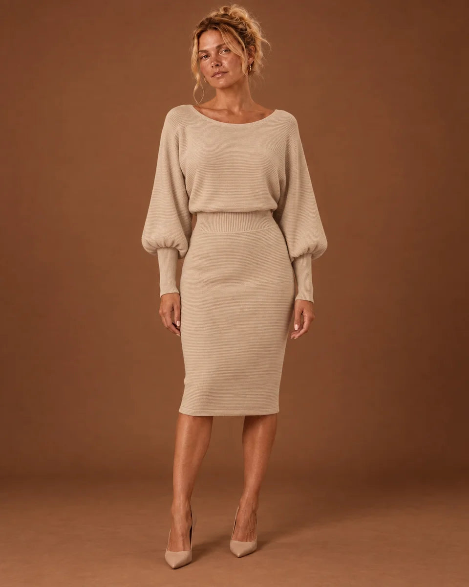 Elodie knit midi dress in Beige