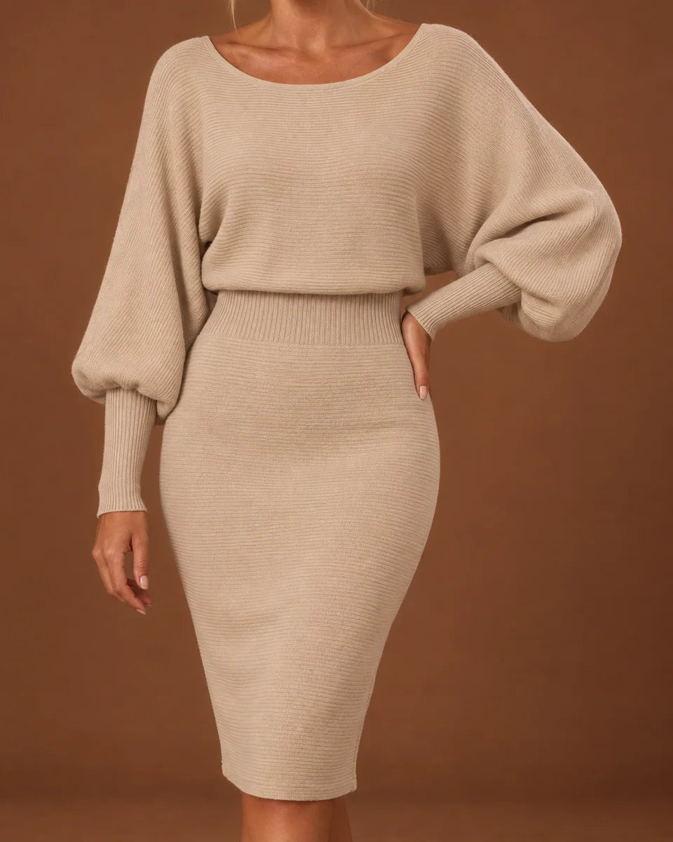 Elodie knit midi dress in Beige