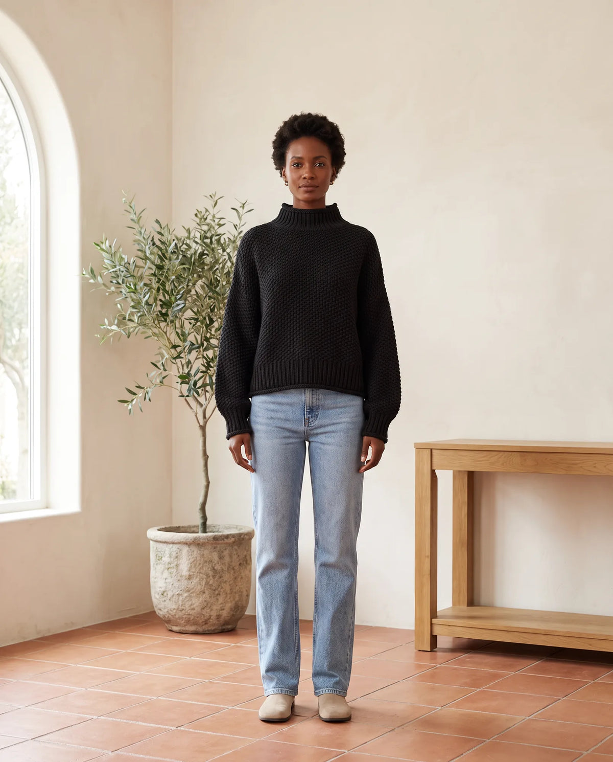 Camille Turtleneck Sweater for Women - Chunky Knit Oversized Pullover in Black