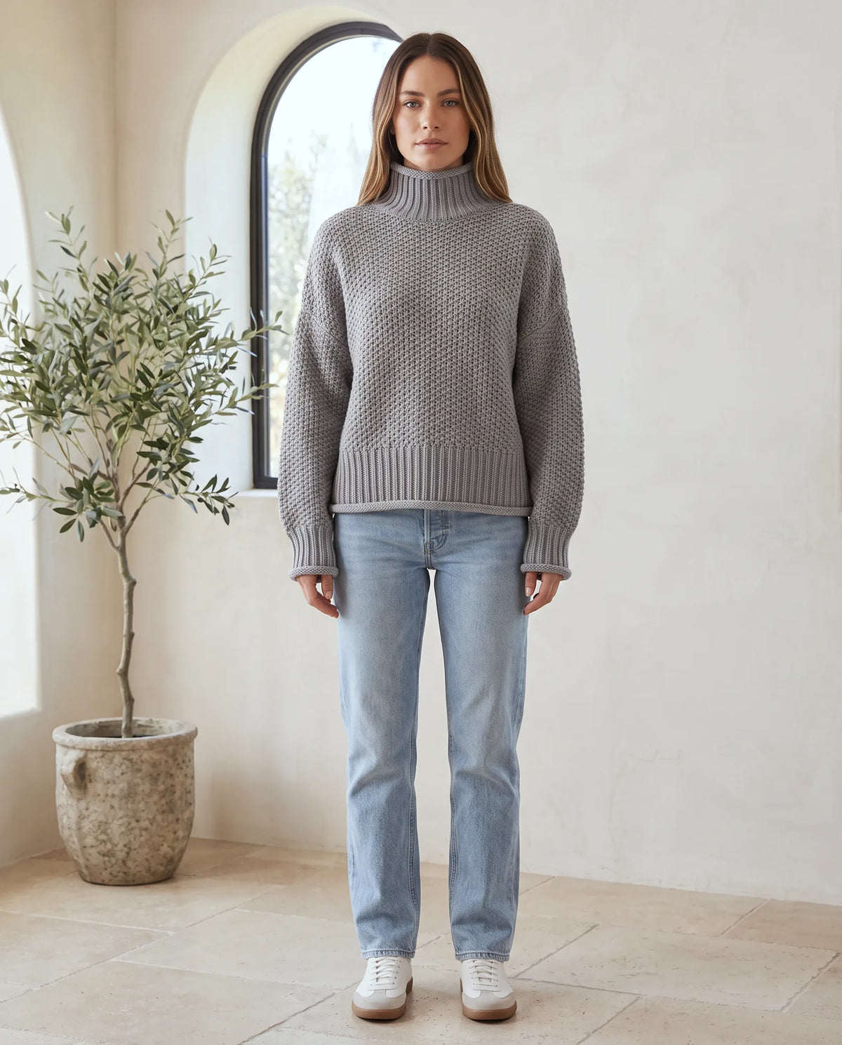 Camille Turtleneck Sweater for Women - Chunky Knit Oversized Pullover in Grey