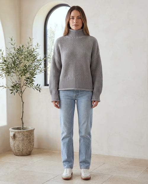 Camille Turtleneck Sweater for Women - Chunky Knit Oversized Pullover in Grey